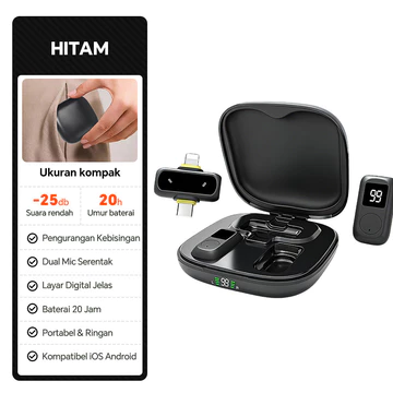 ALAM Mic Clip Wireless Q8 2 Mic Lavalier Mini Noise Reduction Mikrofon Wireless Type C IOS Plug