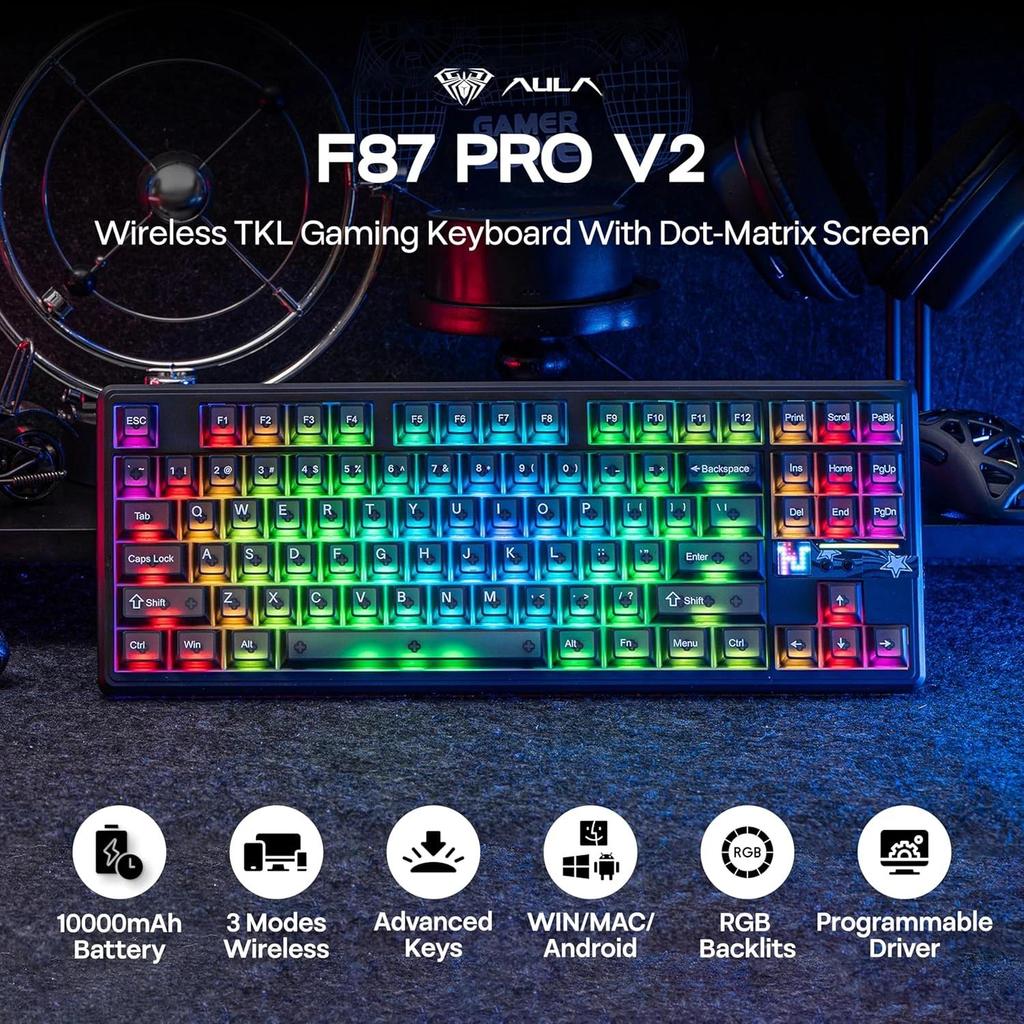 Jual Aula F87 Pro V2 Wireless Gaming Keyboard Hot-Swap 3 Mode BT/2.4G ...