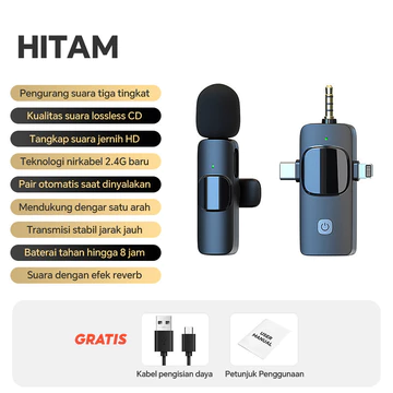 Clip On Mic Wireless Nirkabel Lavalier 3in1 Bluetooth Tanpa Kabel DSP Pengurang Kebisingan 3