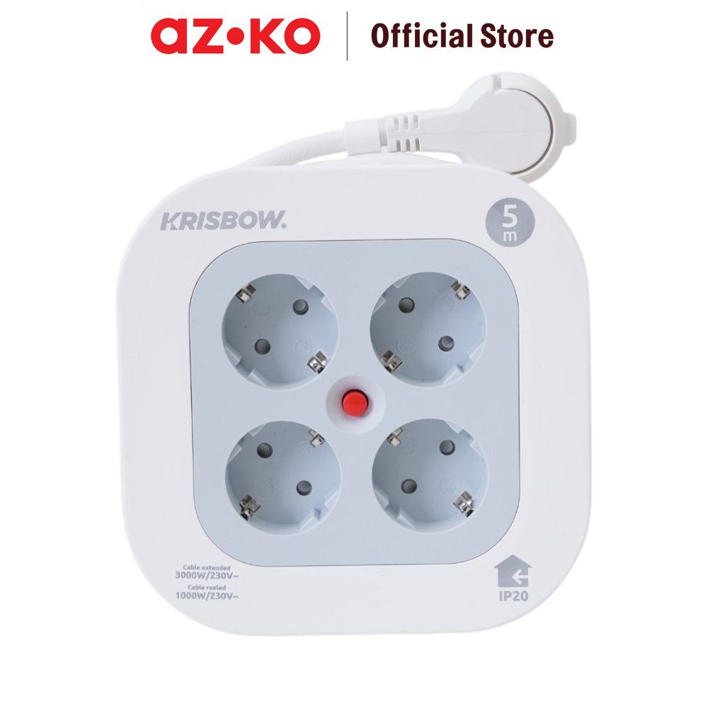 Jual AZKO Krisbow 5 Meter Kabel Roll Mini 4 Soket - Putih Stop Kontak ...