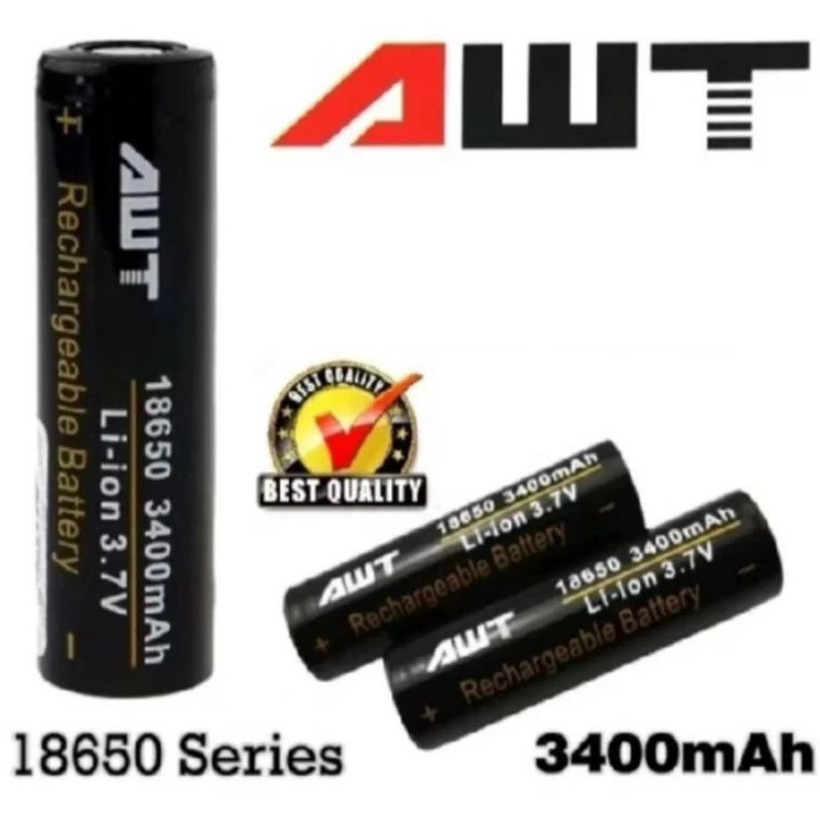 Jual (AY) Battery Baterai AWT 18650 3400mah Black Hitam Batre Baterai ...