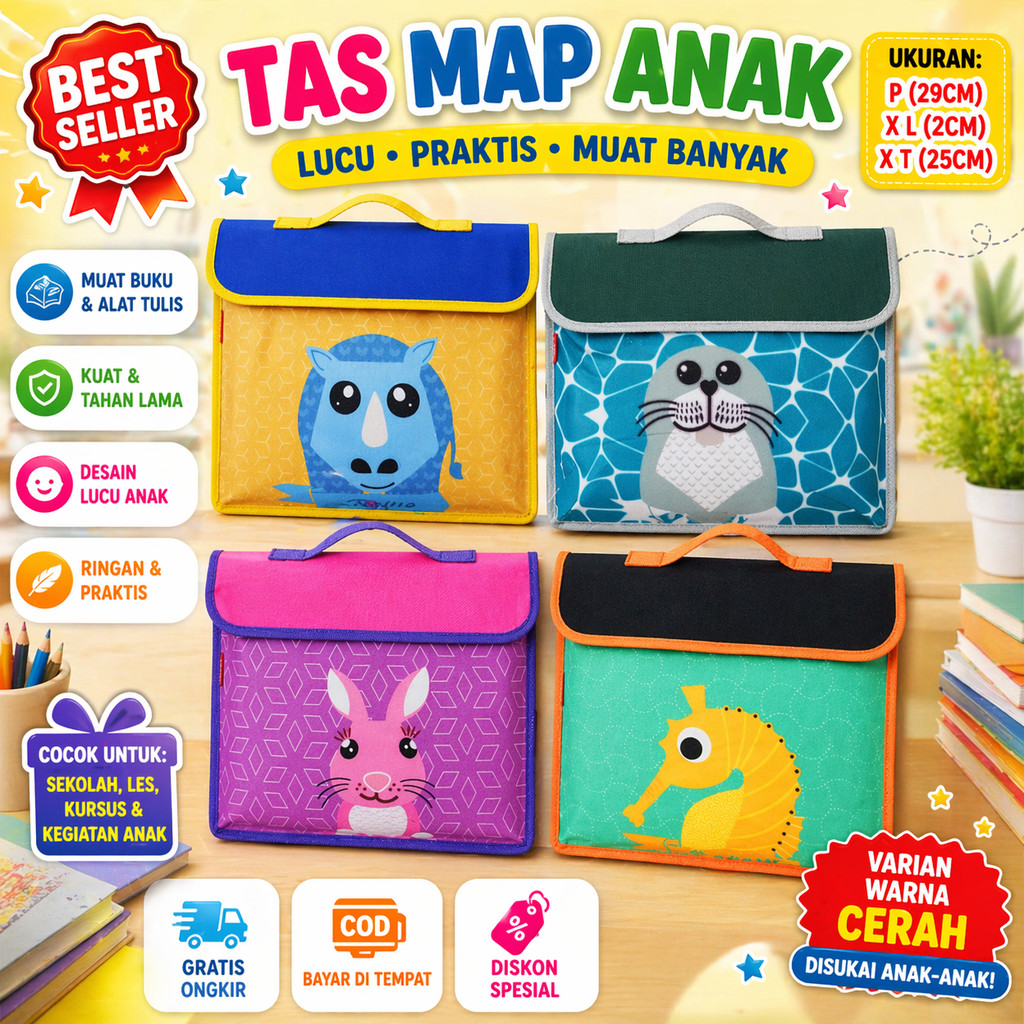 Jual Tas Map Anak Karakter Lucu Ukuran I Map Les Anak Folder 29x2x25 cm ...