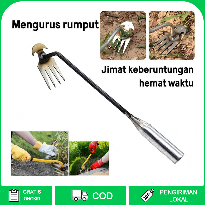 Garpu Pencabut Rumput Stainless Multiguna 4/5 Gigi Cangkul Kecil Sekop Kebun Penyiang Akar Tanaman Liar Manual