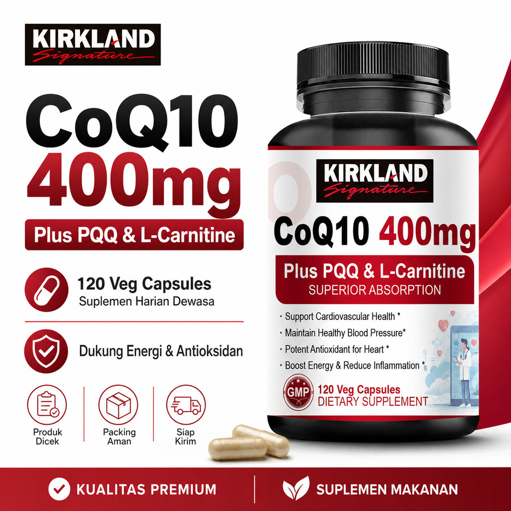Jual Kirkland Signature CoQ10 400mg Plus PQQ L-Carnitine 120 Veg Capsules  Suplemen Energi Harian