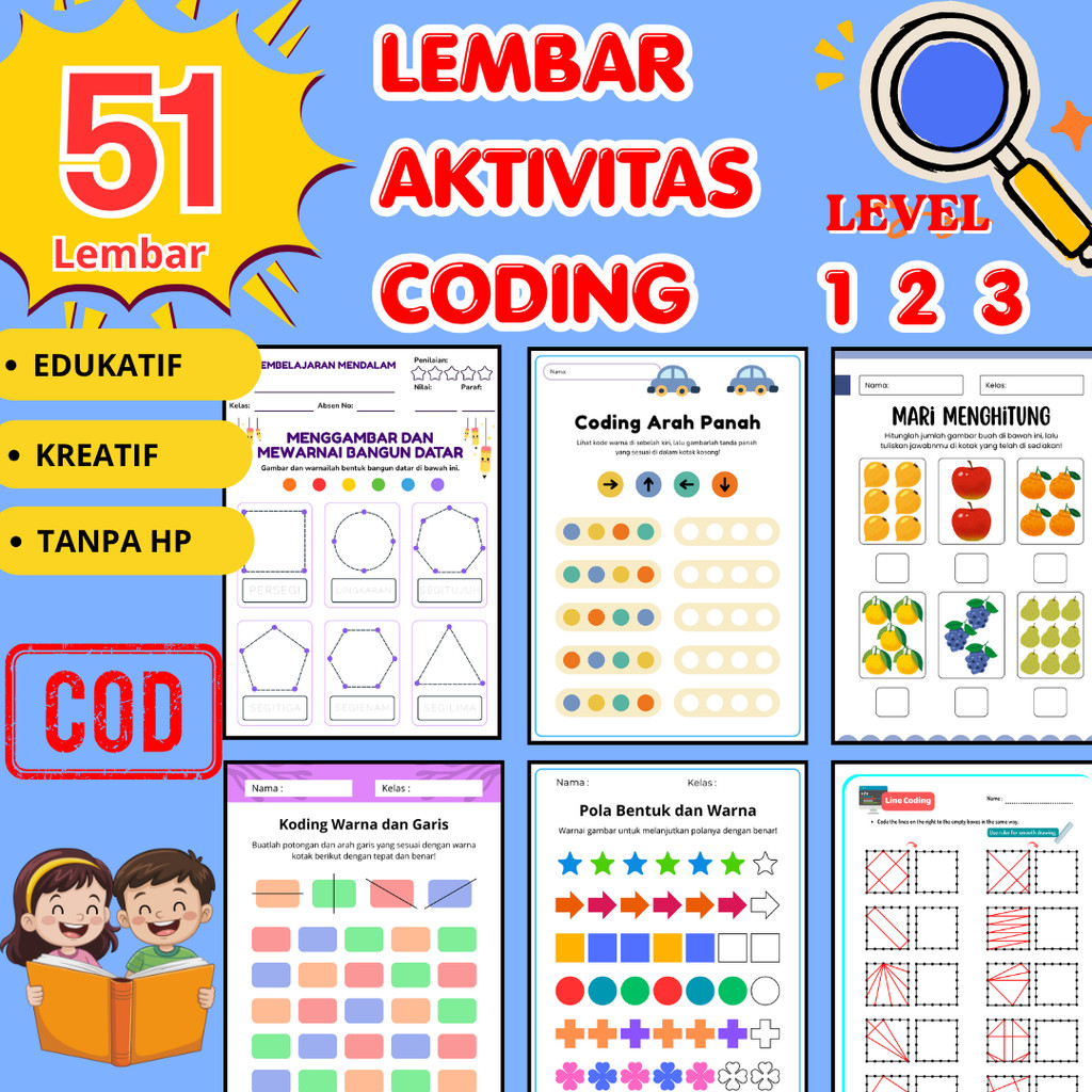 Jual 51 Lembar Kertas Aktivitas Koding Anak 2-12 Tahun / Worksheet ...