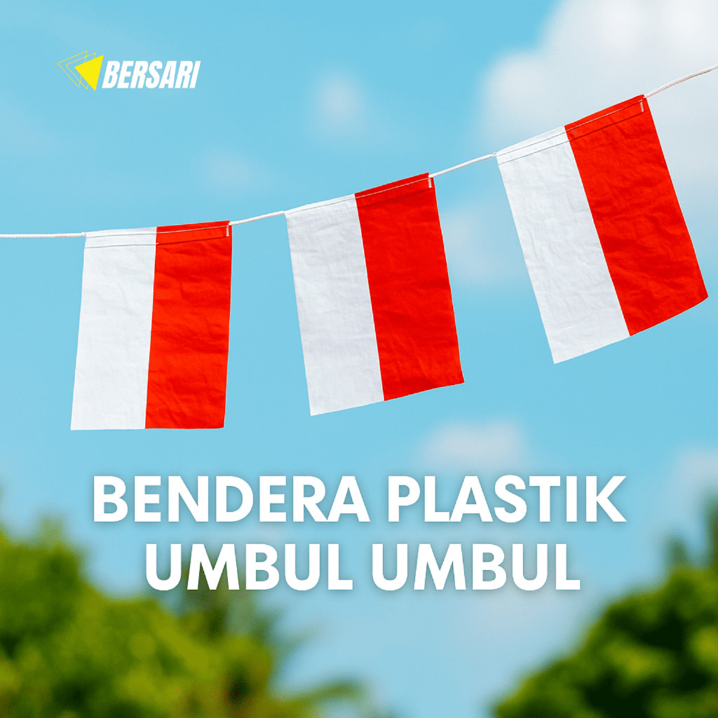 (100pcs)bendera plastik merah putih umbul-umbu instan sudah pake tali 6M isi bendara bendera plastik merah putih 17 agustus