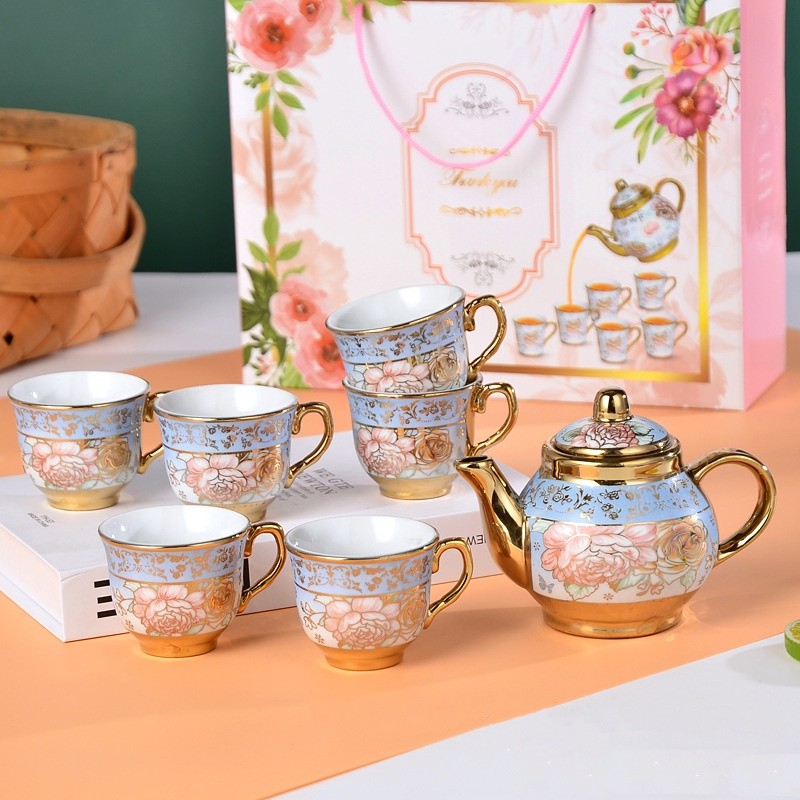 Jual 5345 Set Cangkir Teko Teapot Piring Set 5 IN 1 / Parcel Kado Teko ...