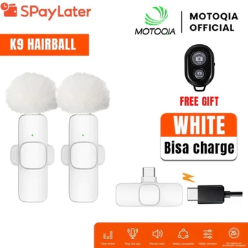 MOTOQIA Dual Mic Wireless Clip On Lavalier Mikrofon Nirkabel IOS Lightning Type C Plug Play
