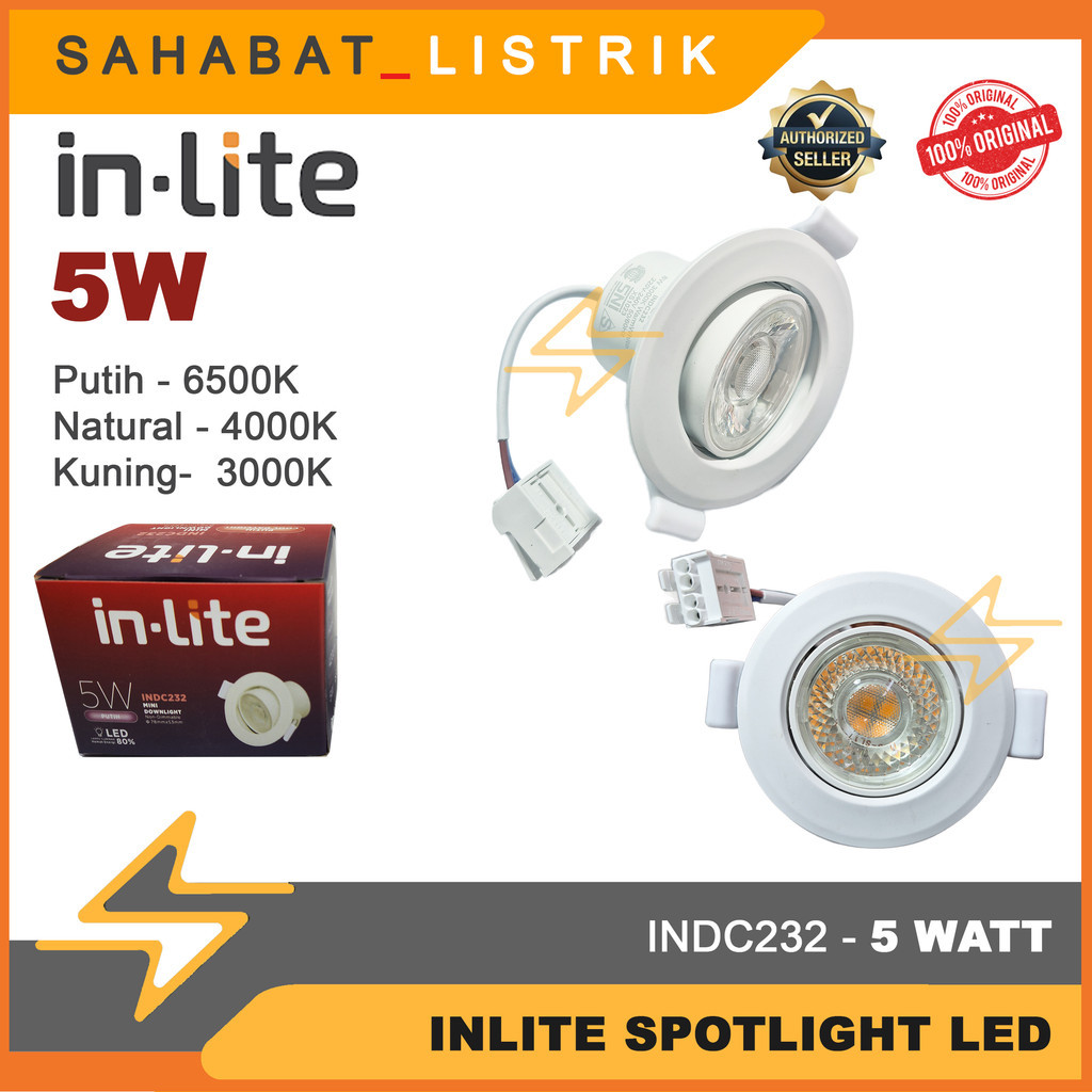 Jual INLITE Led Downlight Spot INDC232 5W 5Watt Putih 6500K - Kuning ...