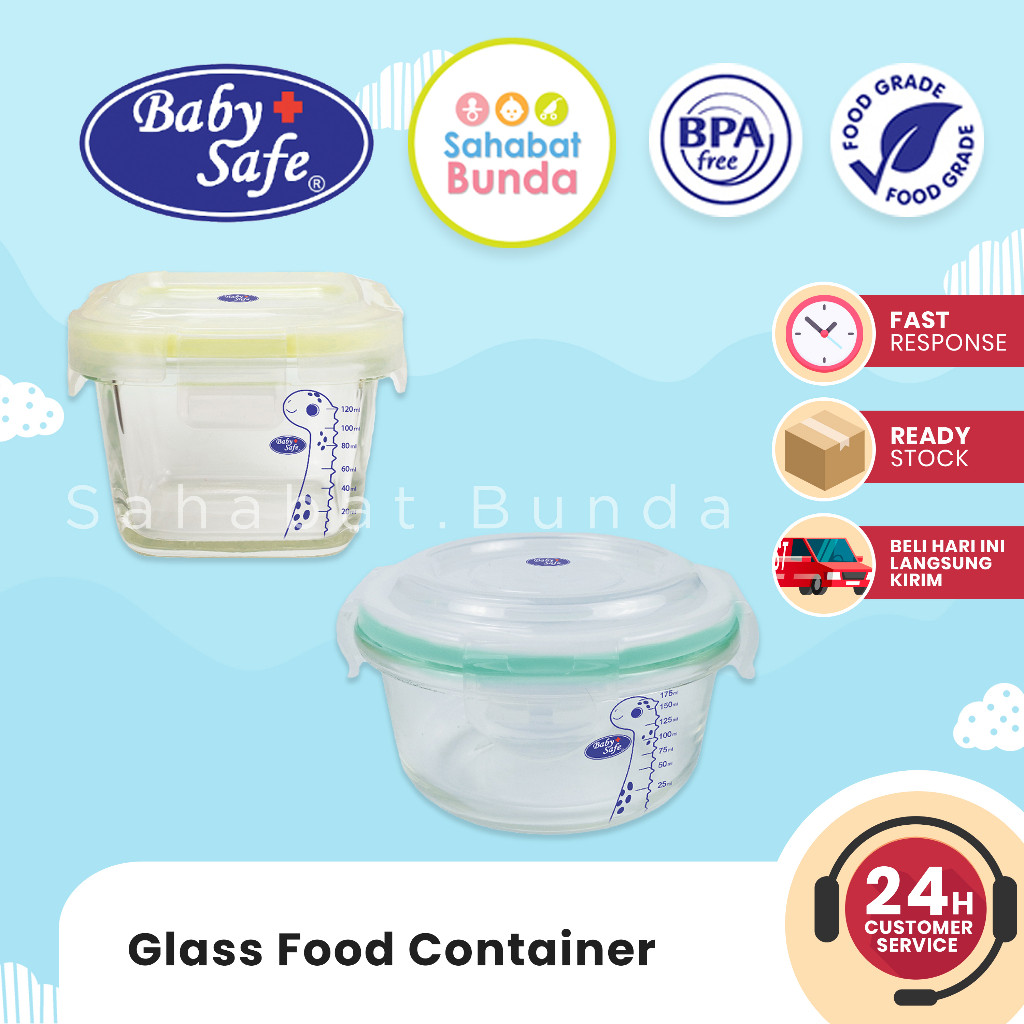 Jual BABY SAFE Glass Food Container Wadah Makanan Anak Bayi 120 ml 180 ...