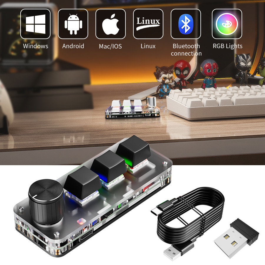Jual 2.4G 3-key Customize Bluetooth Keyboard Macro Knob Copy Paste ...