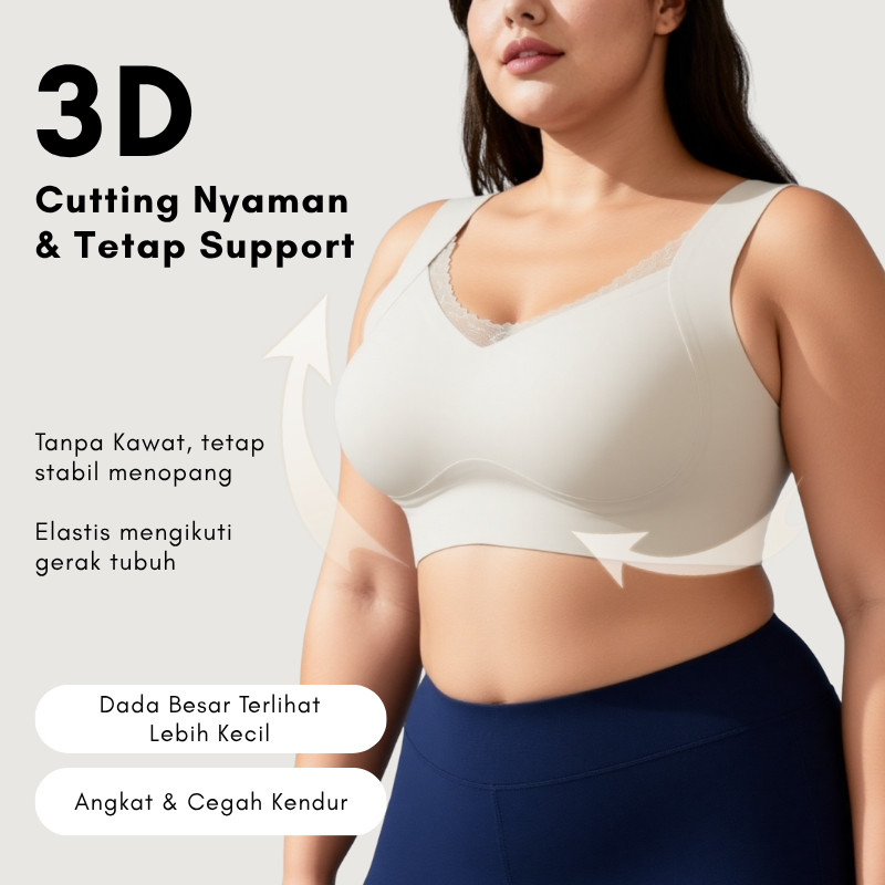URU Bra jumbo Big V Renda Seamless bh wanita lite bra push up ringan pakaian Lebar Tanpa Kawat