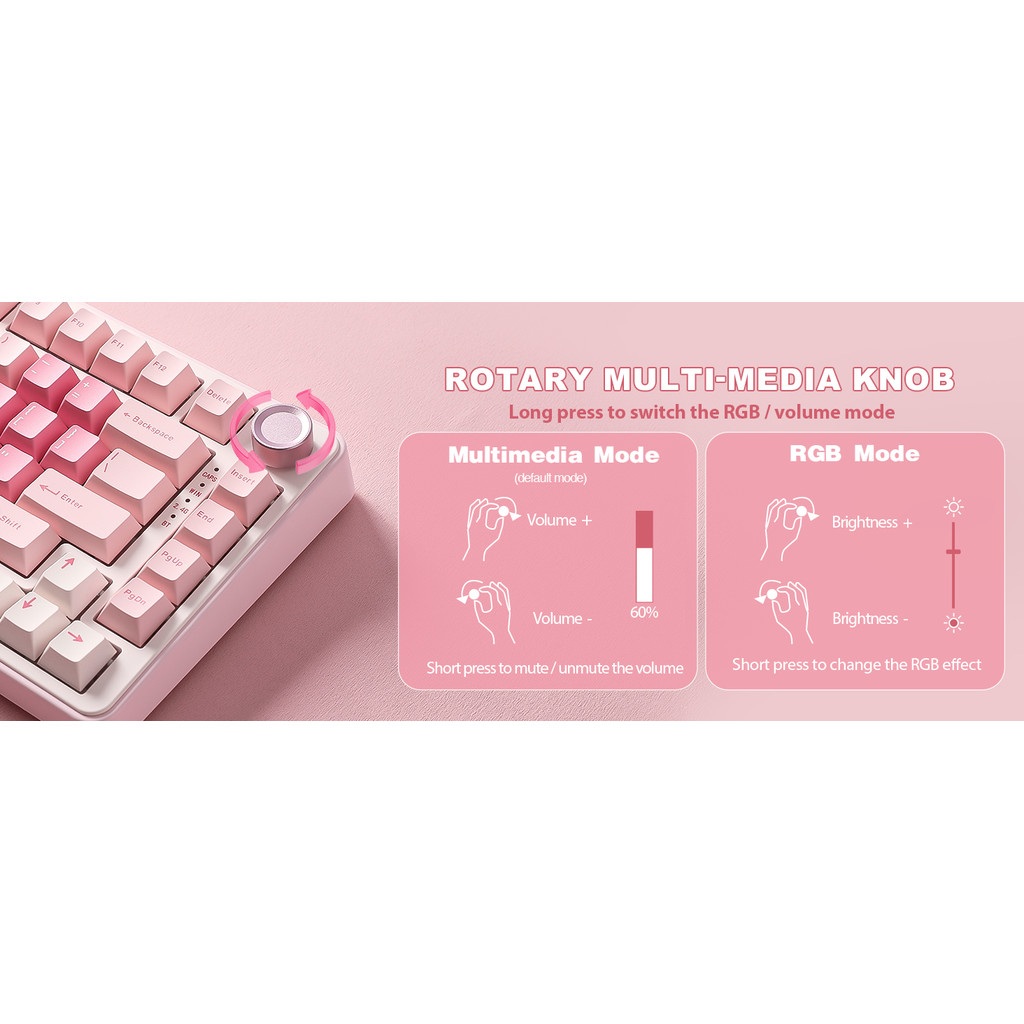Jual YUNZII B75 PRO Pink Mechanical Gaming Keyboard, Bluetooth/Wire ...