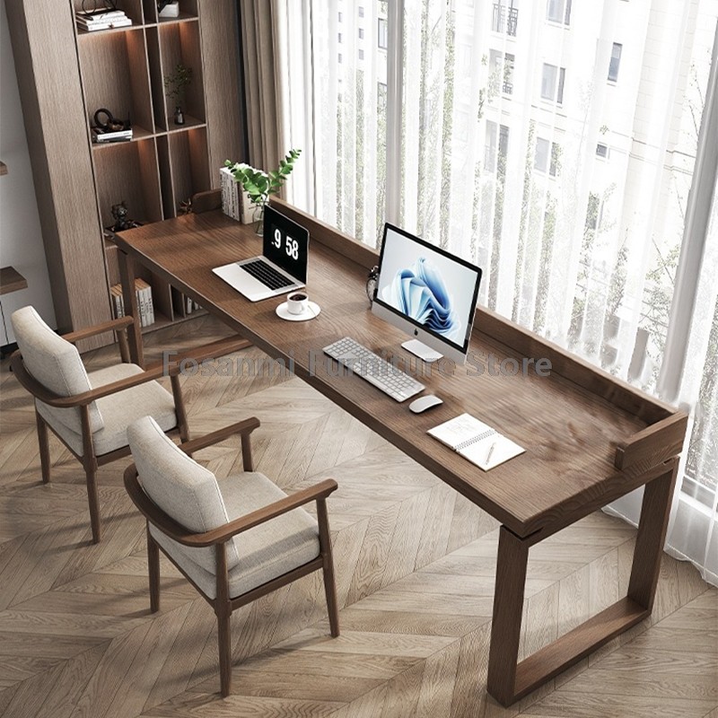 Jual Walnut Solid Wood Rustic Desk with Chair Set Study Gaming Simple ...