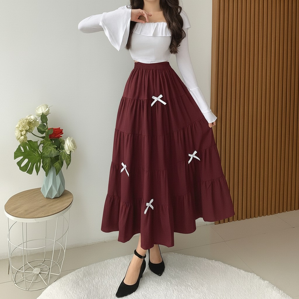 Jual JF003-Fashion Rok Wanita Rok Bow Peony Skirt Long Skirt | Shopee ...