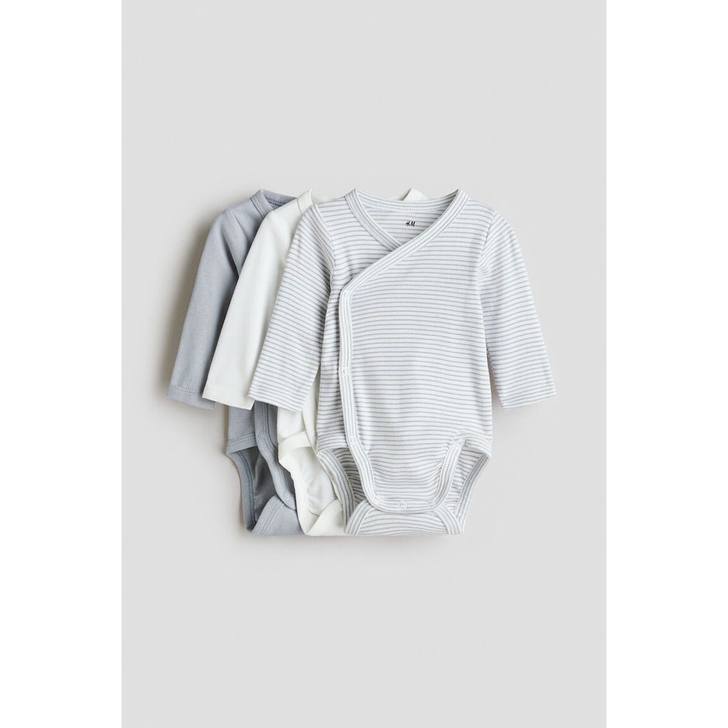 Jual H&M Bayi Laki-Laki 3-Pack Long-Sleeved Bodysuits 0694298 | Shopee ...