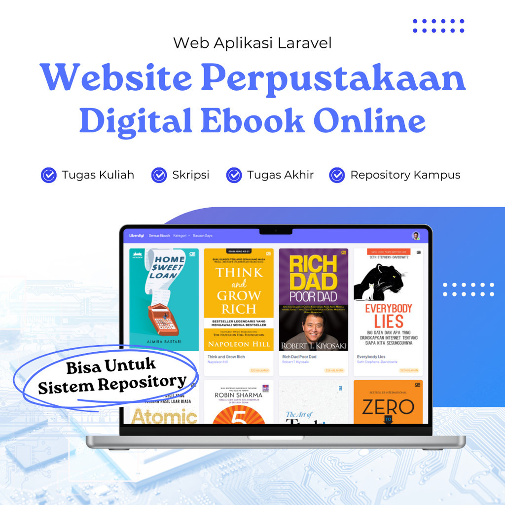 Jual Web Aplikasi E Library Ebook Laravel Php Mysql Website App