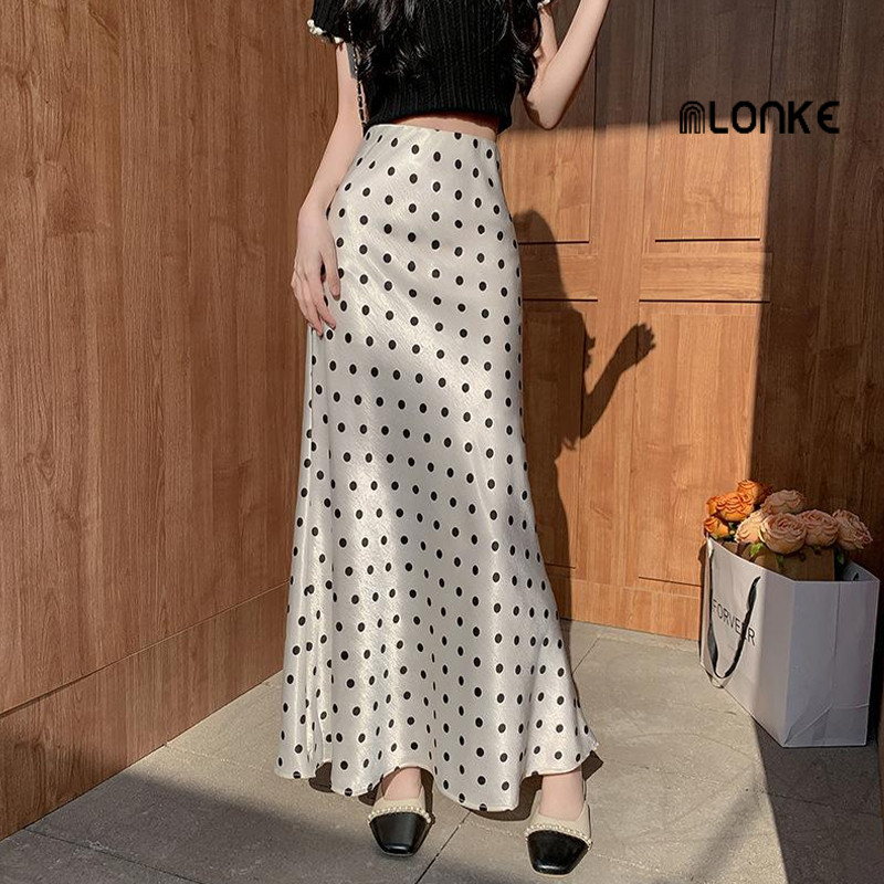 Jual NLONKE - Rok Polkadot Satin Gaya Perancis Wanita Manis Panjang ...