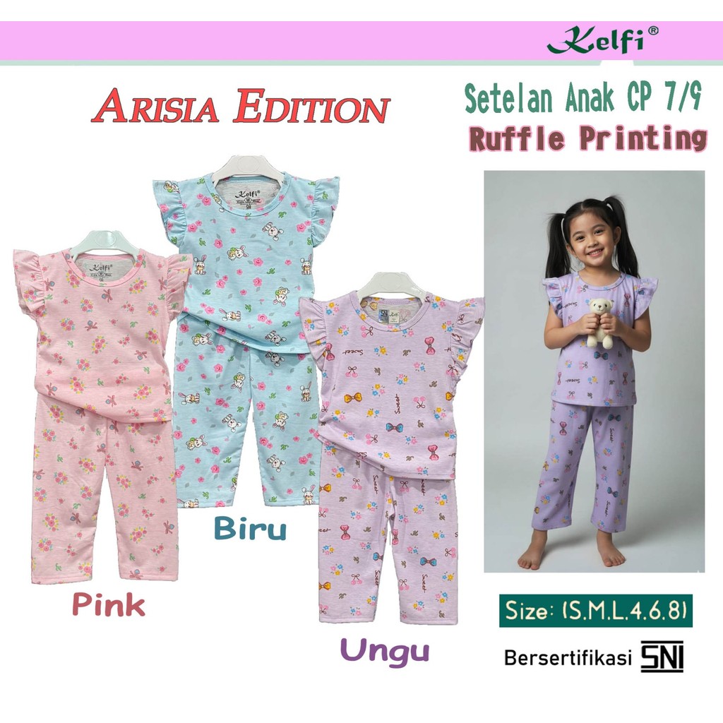 Kelfi Setelan Cp Full Printing / Set Baju Anak Cewek 7/9 1-8 Tahun 