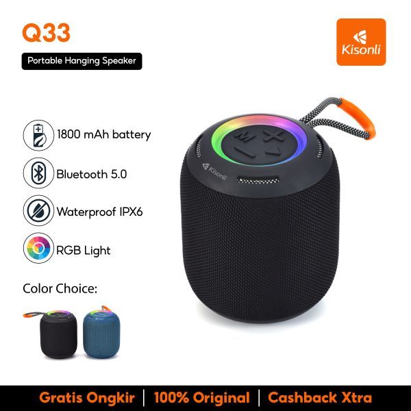 Jual KISONLI Speaker Bluetooth Q33 Portable Bass Super Type-C 1800mAh ...