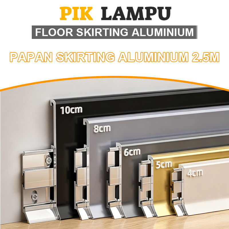 Lisplang Aluminium 4cm 6cm 8cm 10cm Panjang 2.5M - Skirting Board Banyak Pilihan Warna, Cocok untuk Rumah & Kantor | Pemasangan Mudah & Tahan Lama