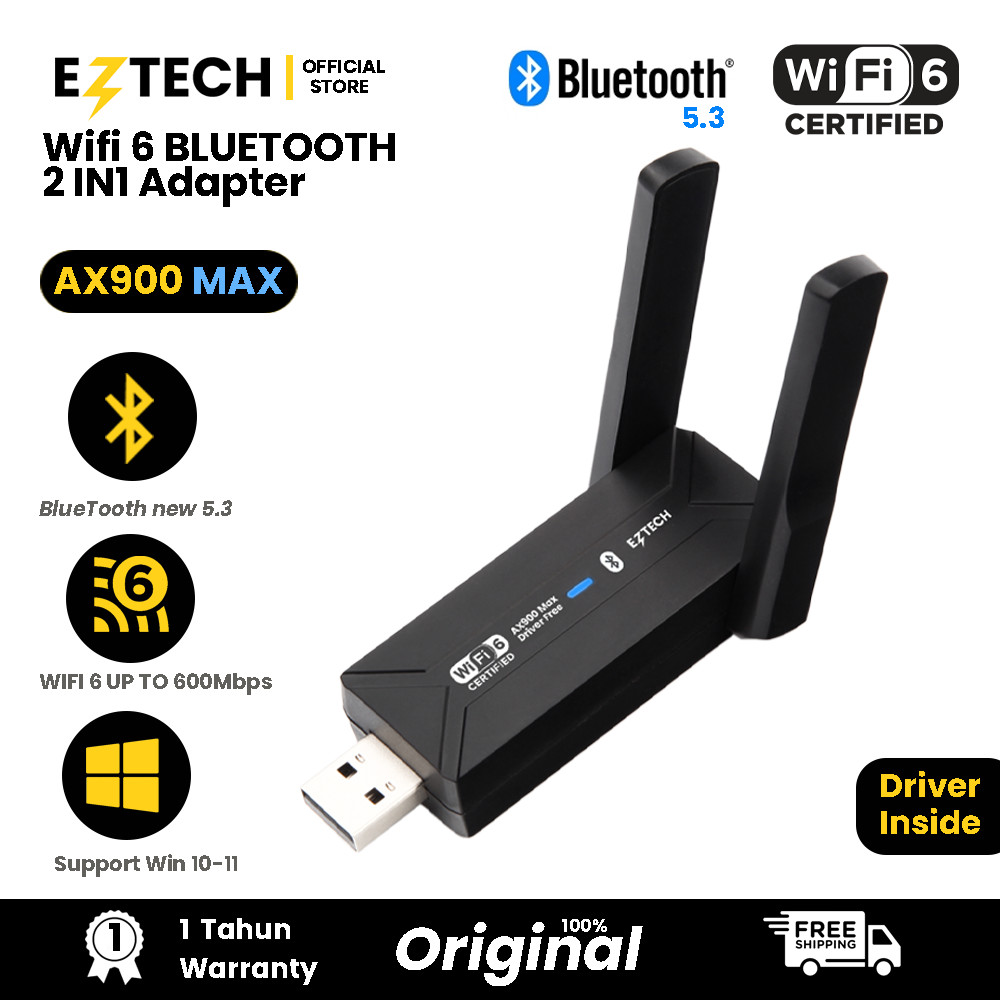 EZTECH MALL AX900MAX  Wi-Fi 6 600 Mbps 2.4/5GHz Dual Band + Bluetooth 5.4 2in1 USB Wifi Adapter/Dongle/Receiver  [EZTECH]