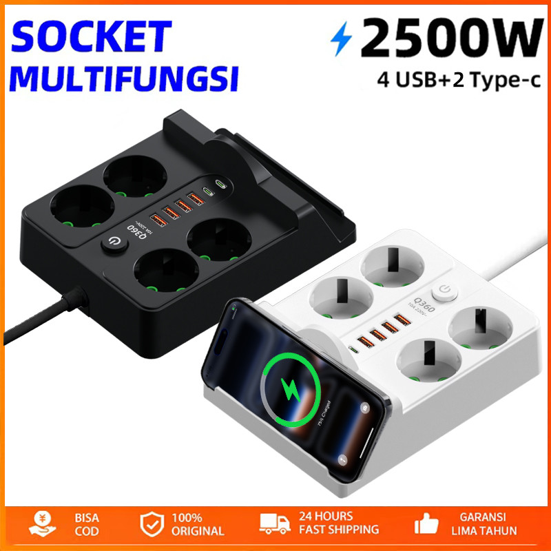 Jual COD Power Strip Socket Elektrik 2500W - Charger USB + Type-C (4 ...