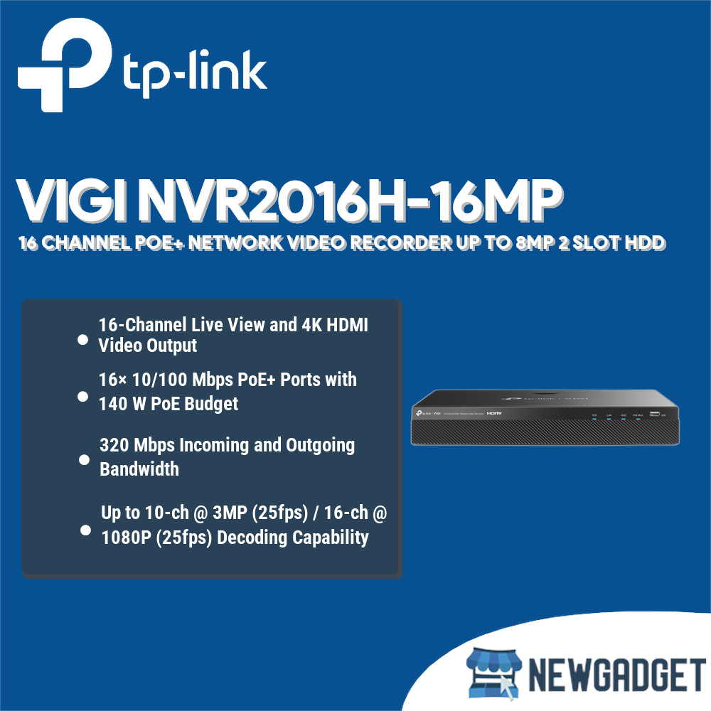 Jual TP-LINK VIGI NVR2016H-16MP 16 CHANNEL POE+ NETWORK VIDEO RECORDER ...