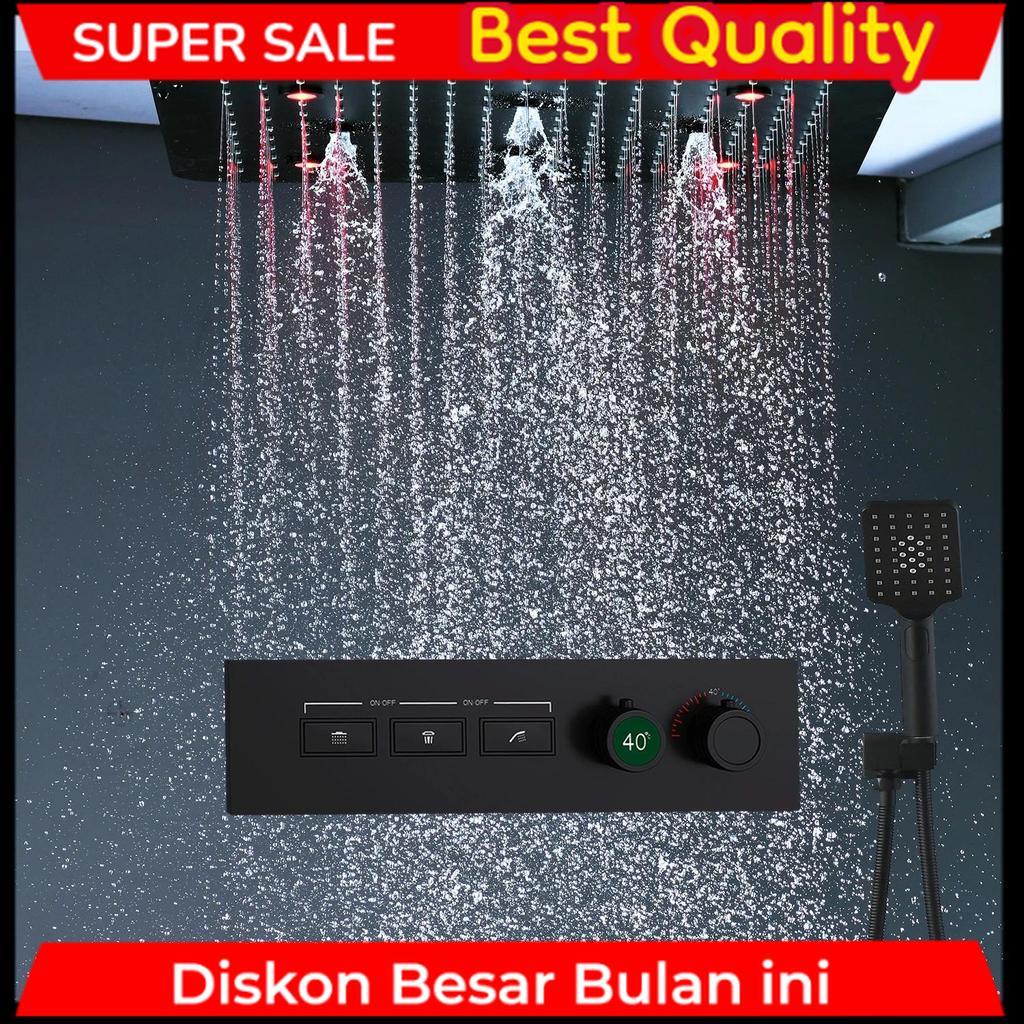 Jual Matt Black Surface Remote LED 20inch Square Shower Head Ultra Thin ...