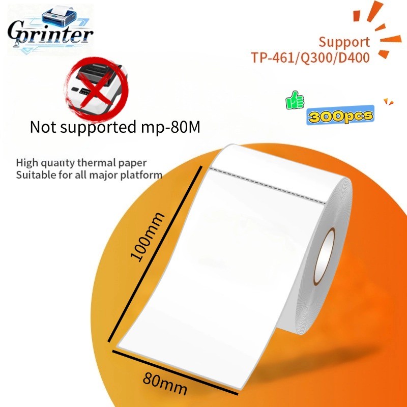 Jual Gprinter LABEL THERMAL 80 X 100 mm KERTAS STICKER DIRECT THERMAL ...