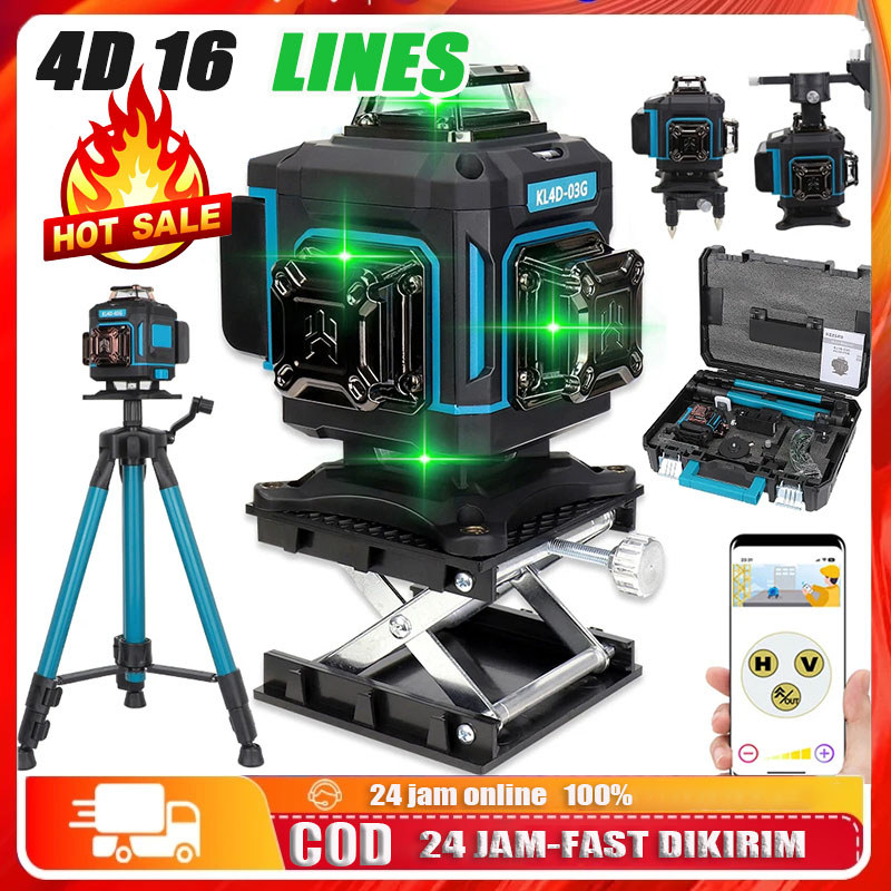 Jual Ready Stok Laser Level 4D 16 Line LCD komplit bonus 2 baterai ...