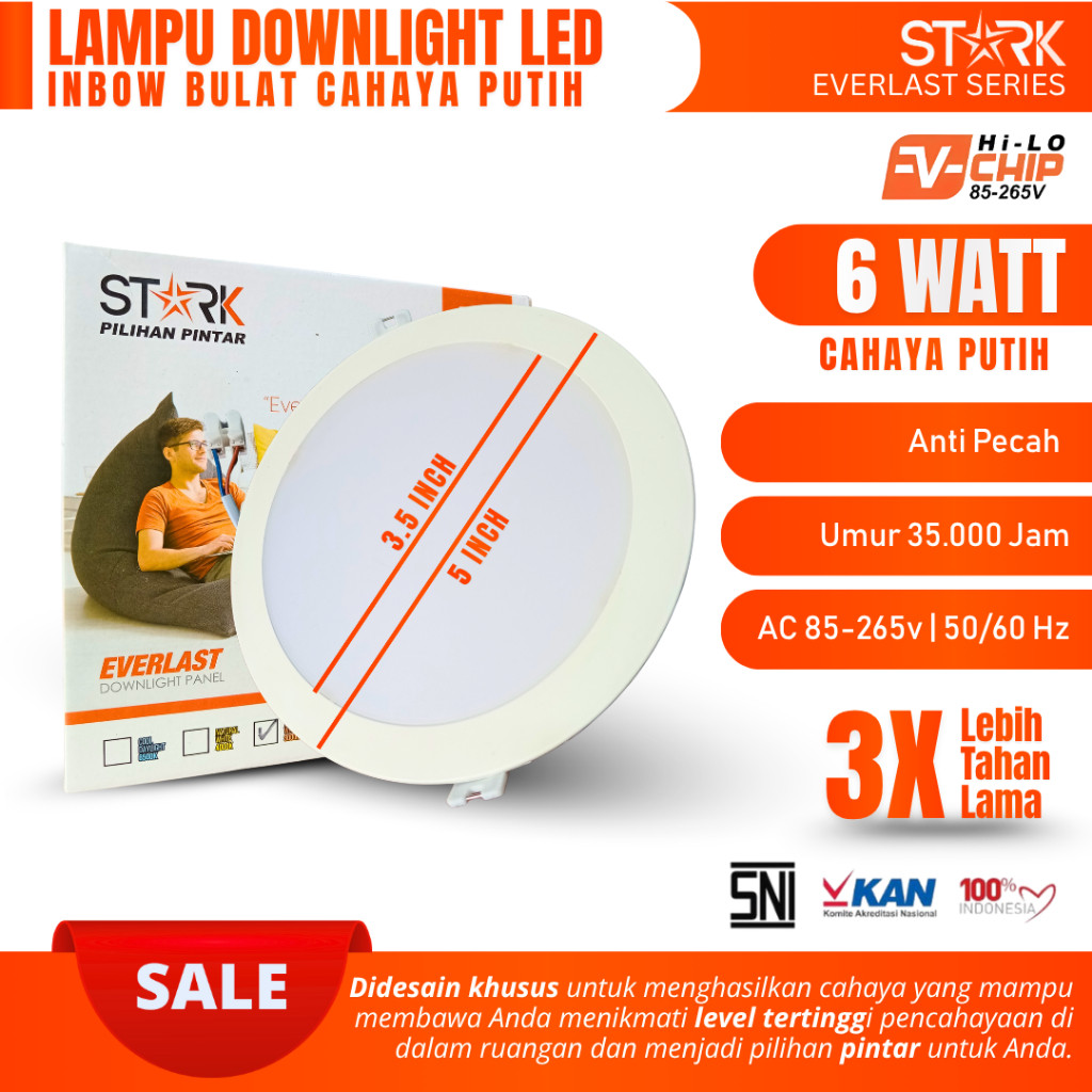 Jual Lampu Downlight LED Panel Inbow 6 Watt Cahaya Putih Stark Everlast ...