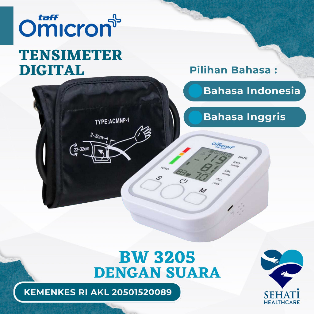 Taff Omicron Tensimeter Digital Alat Ukur Tensi Meter Cek Pengukur Tekanan Darah Blood Pressure Monitor Medis Kesehatan