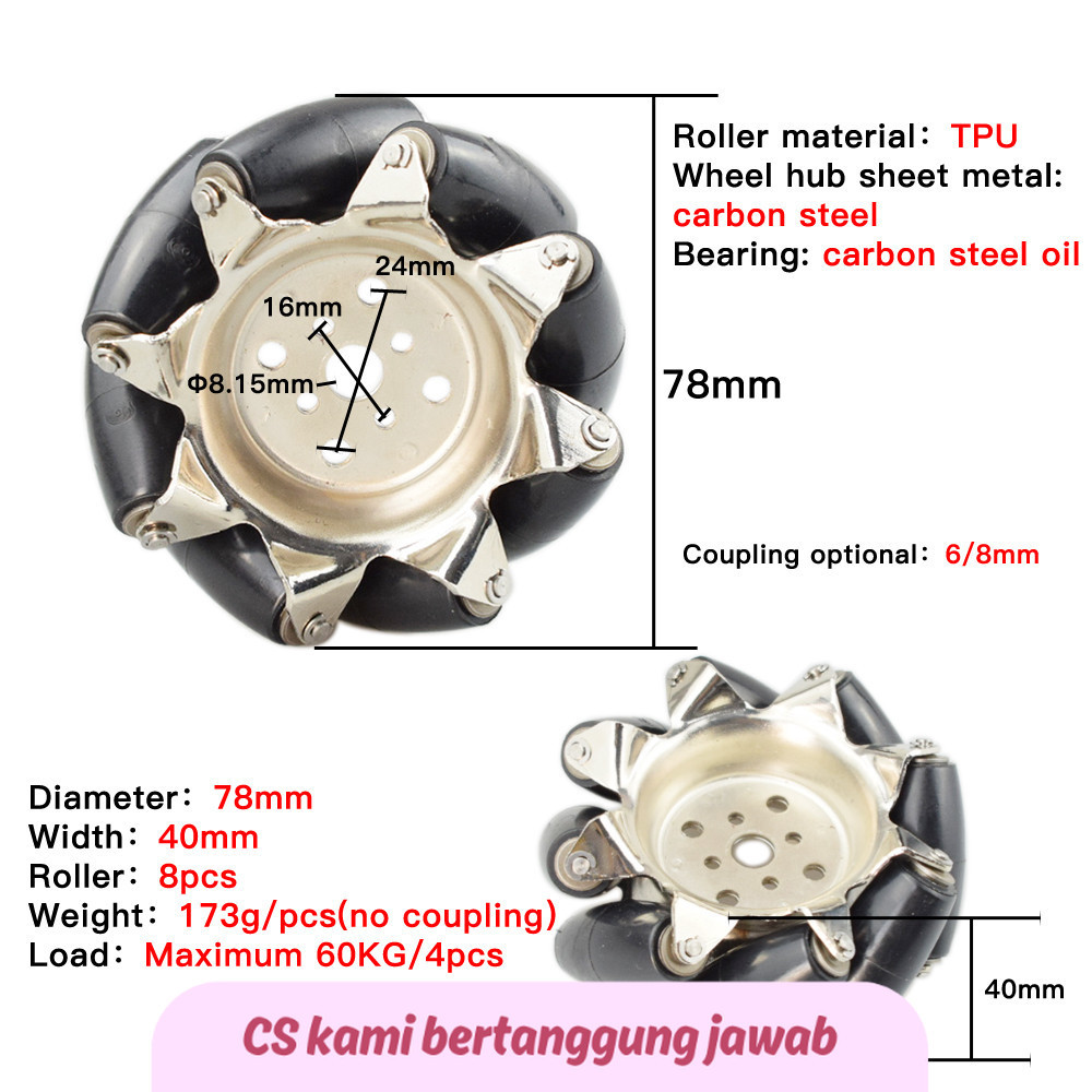Jual SS 4pcs 60KG Big Load Mecanum Wheel Omnirectional Tire for Arduino ...