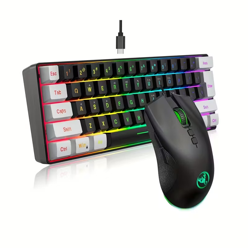 Jual mini 60% wired keyboard and mouse set with 61 keys, dual color ...