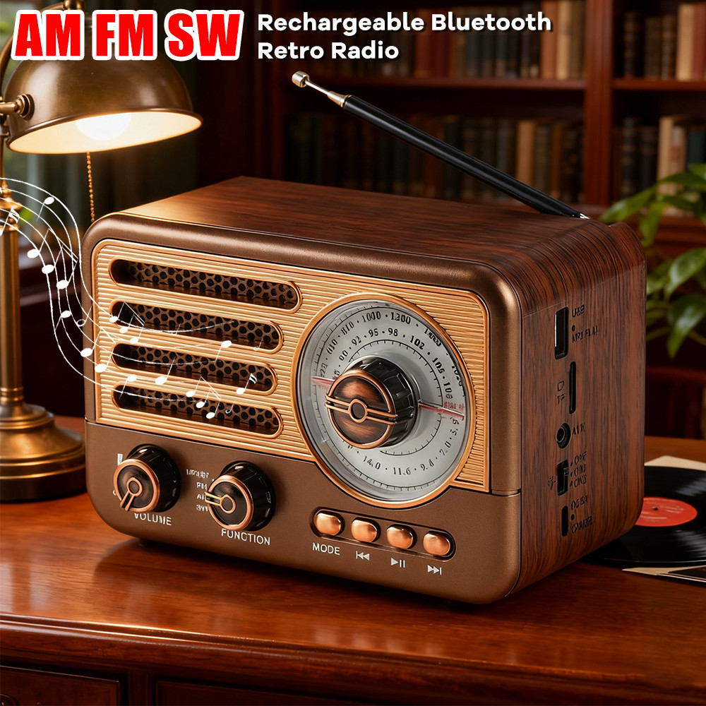 Jual 1200mAh Rechargeable Vintage Rao Multifunctional AM FM SW Retro ...