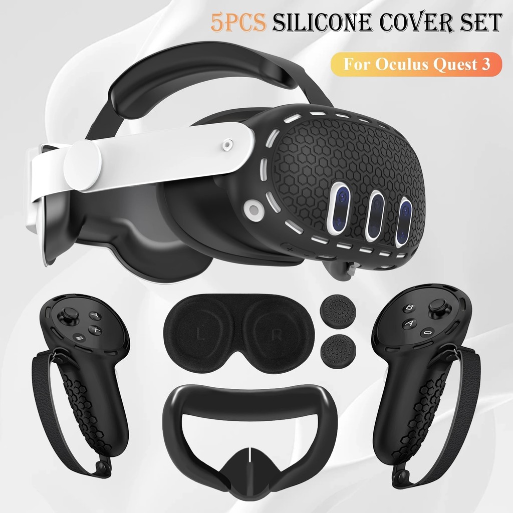 Siliconen Beschermhoesset Voor Meta Quest 3 – Cover Voor Headset, Gezichtsmasker En Controllers (blauw), Anti-zweet En Schokbestendig