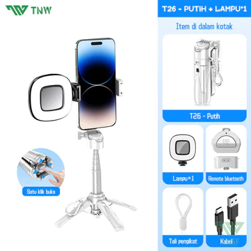 TNW T26 Mini Selfie Stick Extendable Grip Tripod Bluetooth Remote ControlTongsis Tripod
