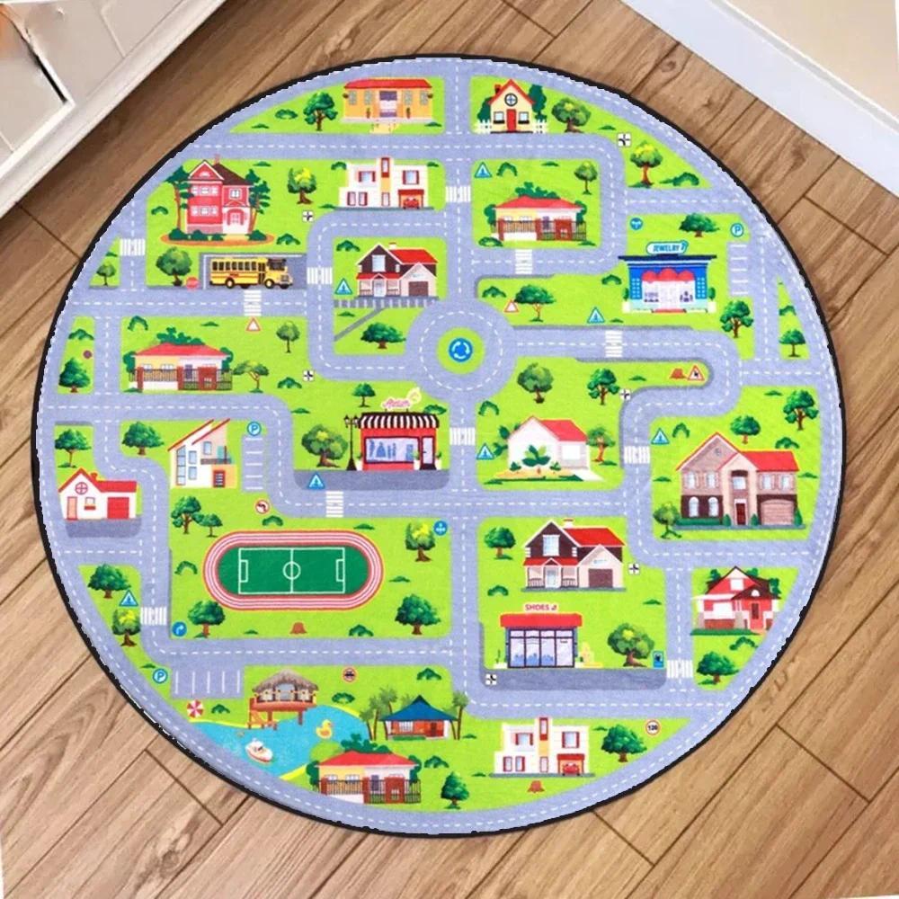 Jual Train Track Map Circular Carpets Classic Retro Print Mats Mid ...