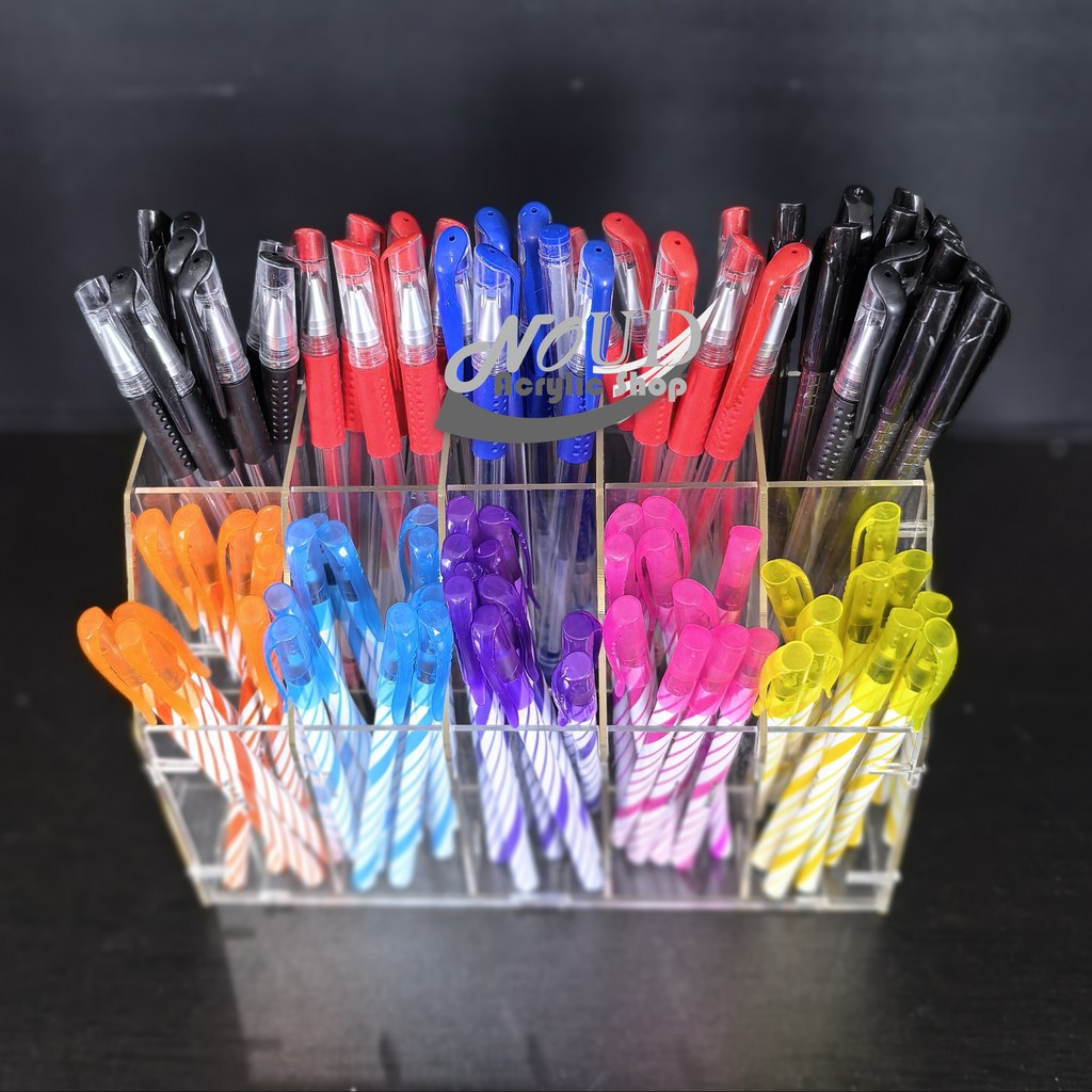 Jual Rak Bolpoin / Tempat Pulpen Akrilik Transparan 10 Kotak 2 Susun ...