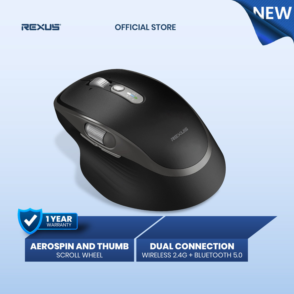 Rexus Flow QZ20 Mouse Office Wireless Ergonomic Silent Click - AeroSpin Wheel & Horizontal Scroll Mode