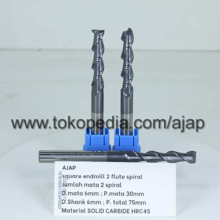 Jual promo|| ENDMILL 2 FLUTE 6mm HRC45 CARBIDE CNC ROUTER BIT KAYU PVC ...