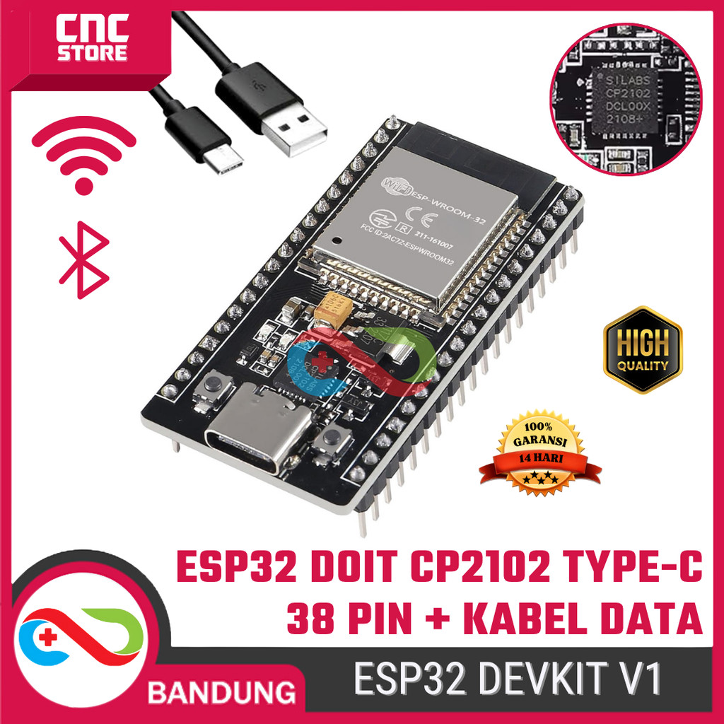 Jual ESP32 ESP-32S DOIT CP2102 Type-C 38 Pin – Board WiFi Bluetooth IoT ...
