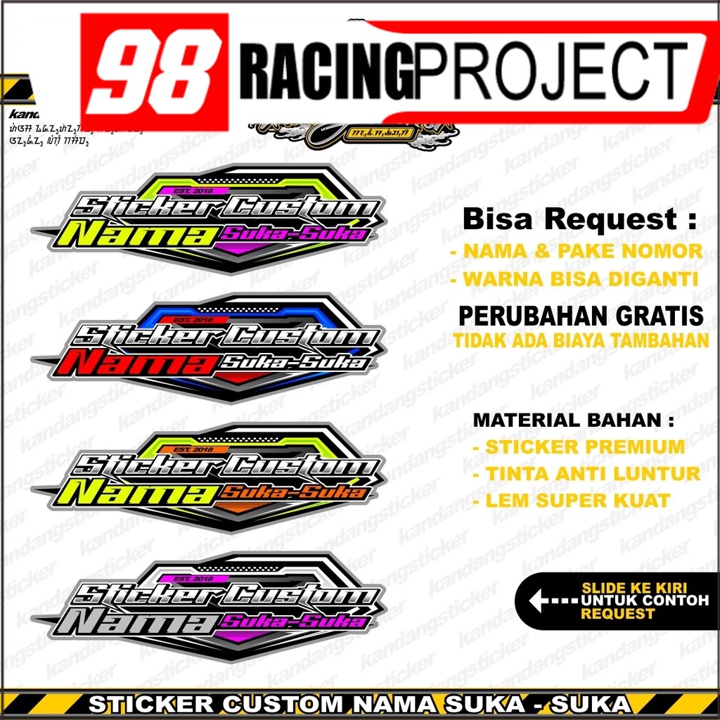 Jual Stiker Racing Custom Satuan Nama Suka Suka Sticker Custom Stiker ...