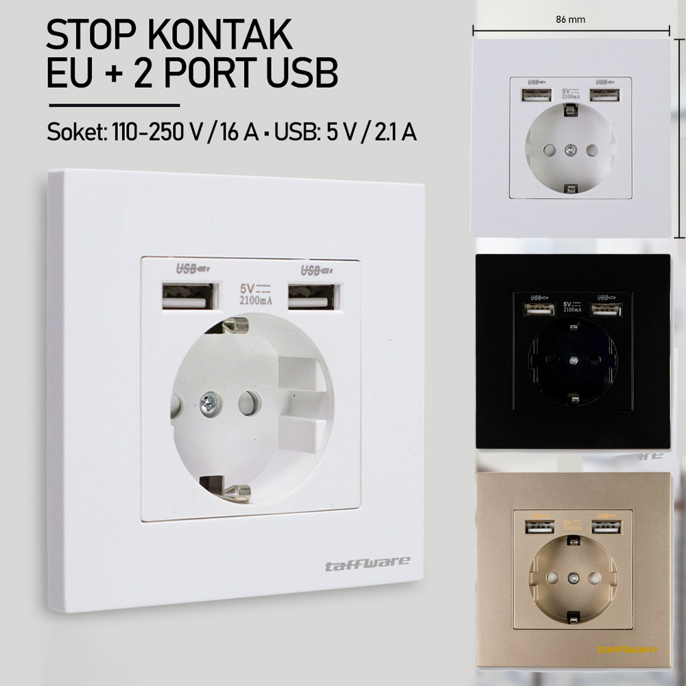 Jual Taffware Stop Kontak EU Colokan Listrik Dinding dan 2 Port USB ...