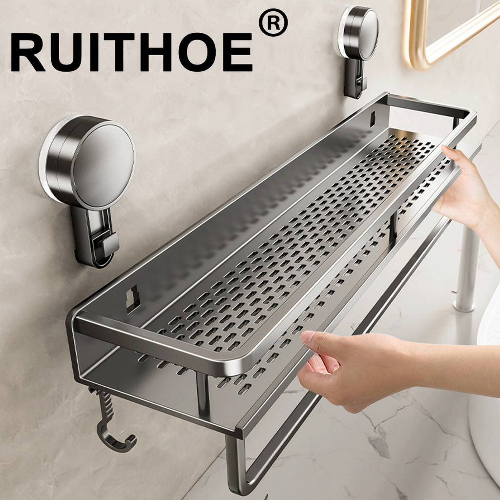 Jual Suction Cup Bathroom Rack Bathroom Shelf Toilet Space Aluminum No ...