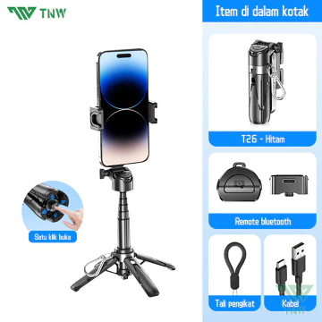 TNW T26 Mini Selfie Stick Extendable Grip Tripod Bluetooth Remote ControlTongsis Tripod