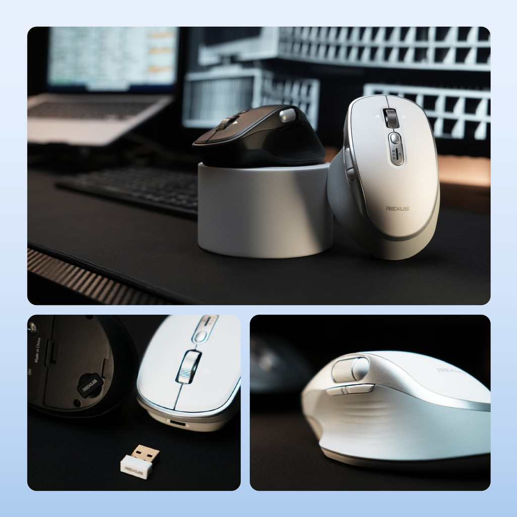 Rexus Flow QZ20 Mouse Office Wireless Ergonomic Silent Click - AeroSpin Wheel & Horizontal Scroll Mode (4)