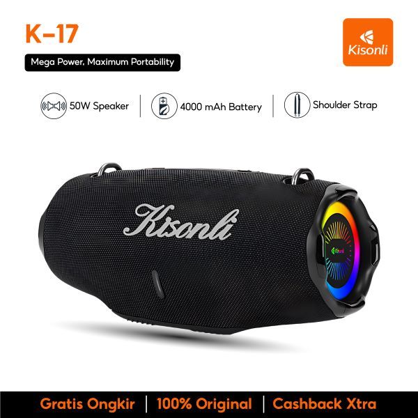 Jual KISONLI K17 Speaker Bluetooth Portable 50W RGB Light Powerful ...