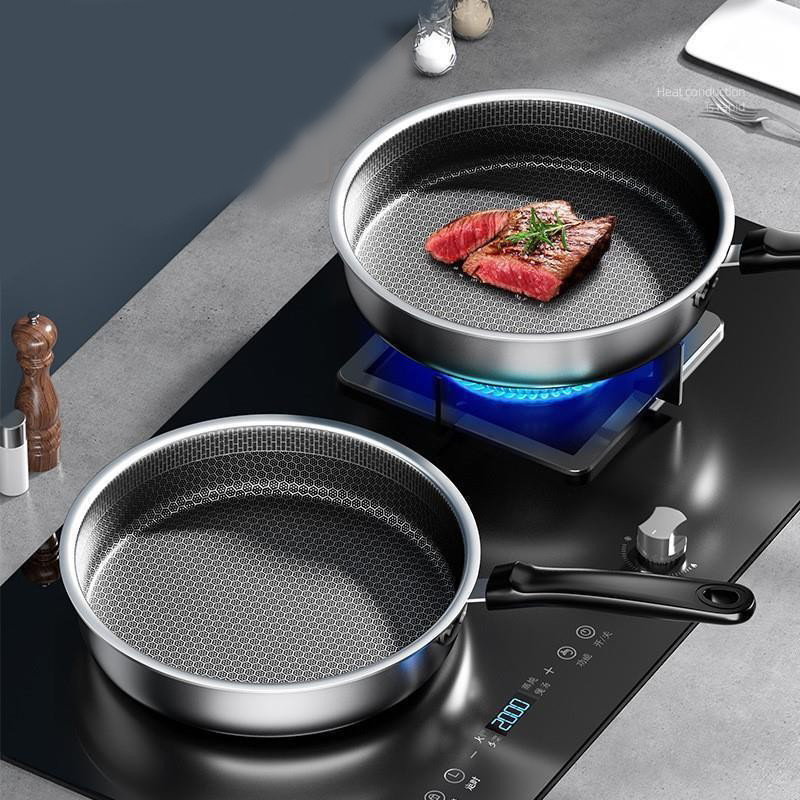 Jual 316l Stainless Steel Frying Pan Frying Pan Household Flat Bottomed ...
